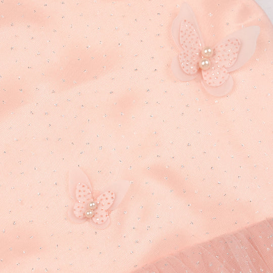 Girls Net Frock (3D Butterfly) - Peach