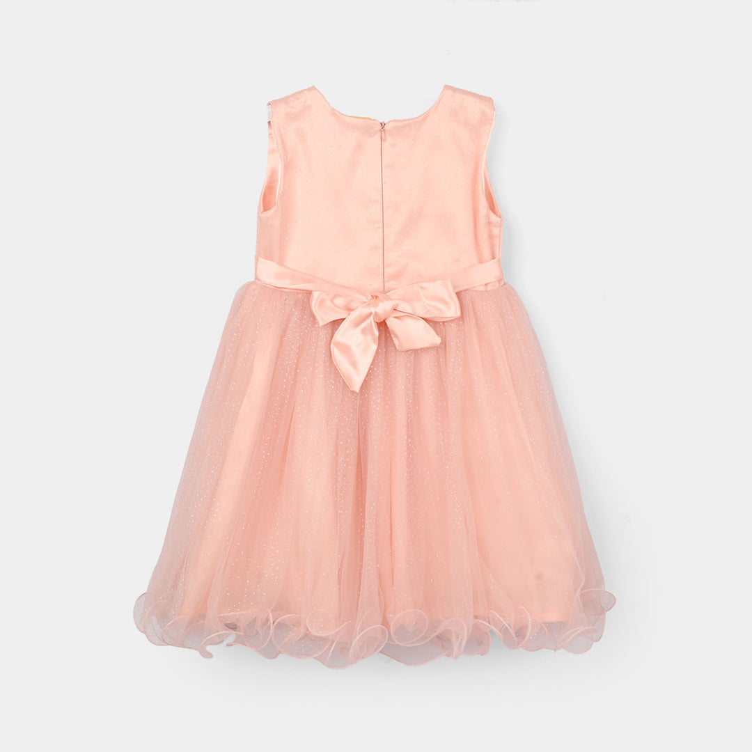 Girls Net Frock (3D Butterfly) - Peach