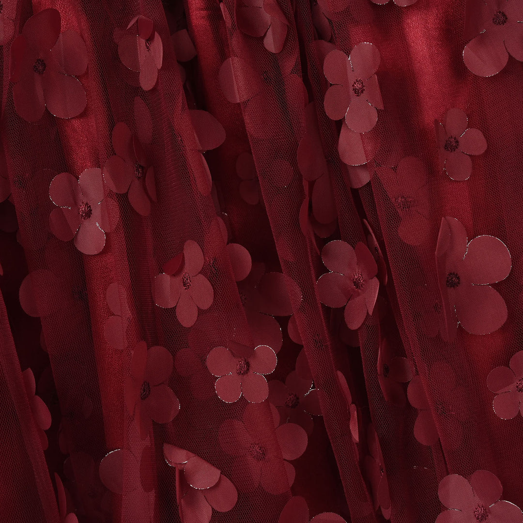 Girls Net Fancy Frock (Flower) - Maroon