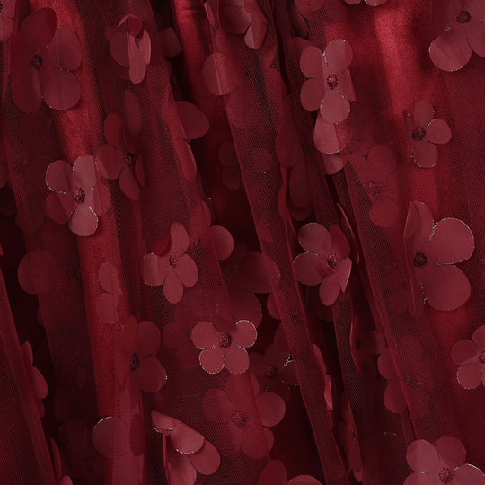 Girls Net Fancy Frock (Flower) - Maroon