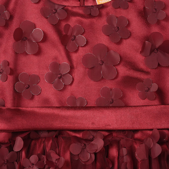 Girls Net Fancy Frock (Flower) - Maroon