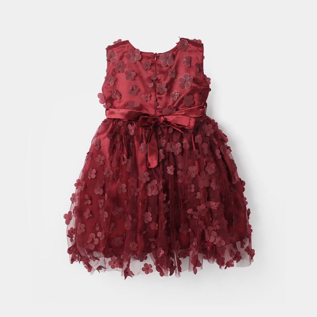Girls Net Fancy Frock (Flower) - Maroon