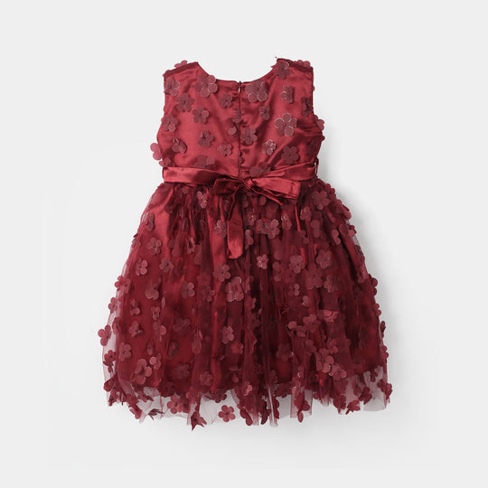 Girls Net Fancy Frock (Flower) - Maroon