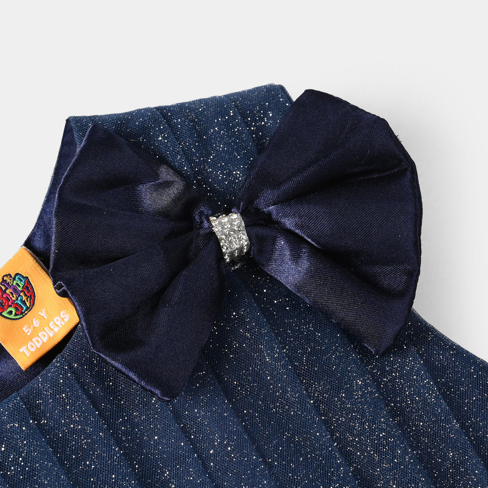 Girls Net Fancy Frock Shiny – Navy
