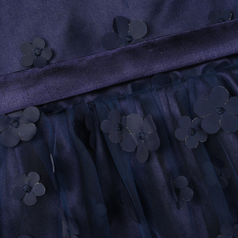 Infant Girls Net Fancy Frock (Flower) - Navy