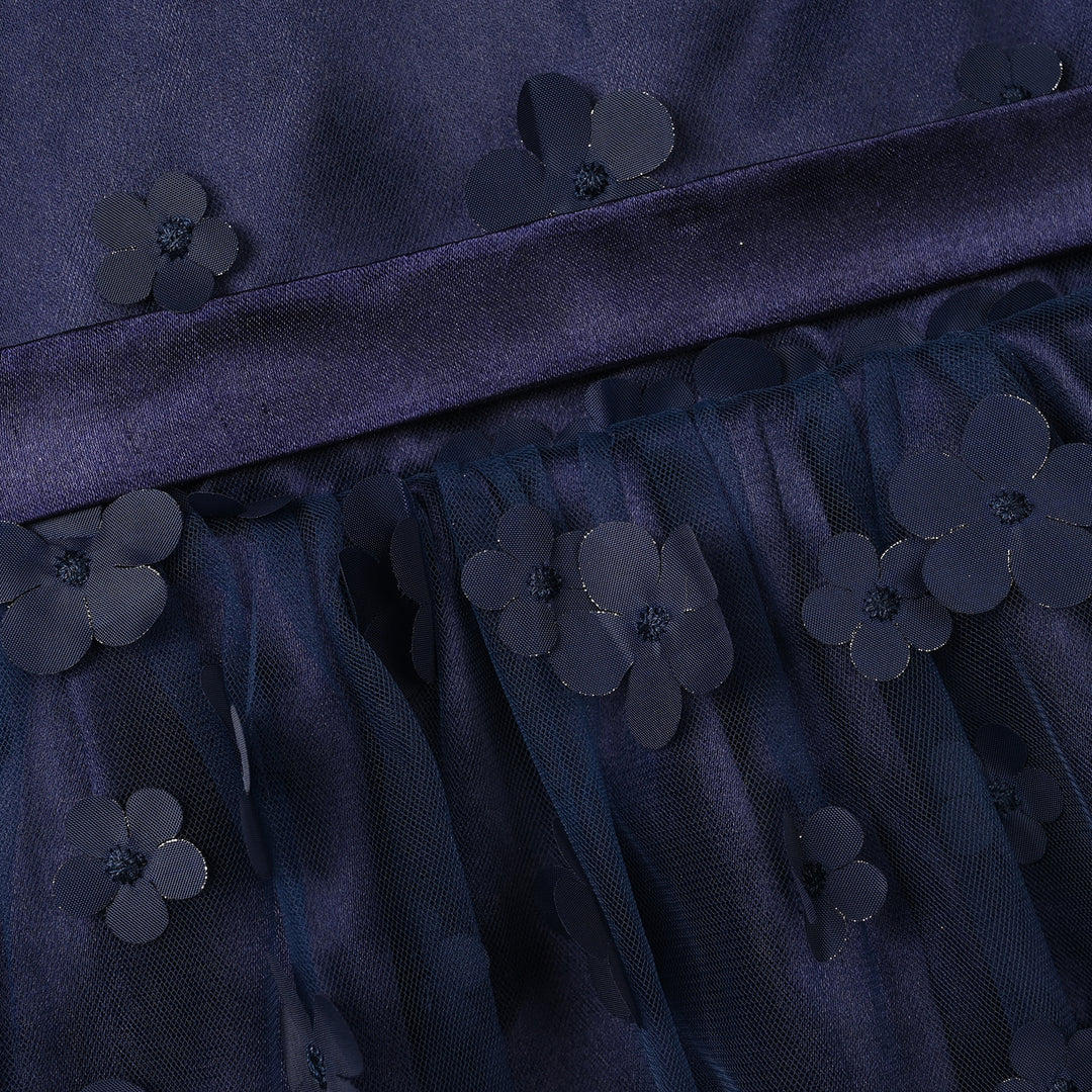 Infant Girls Net Fancy Frock (Flower) - Navy