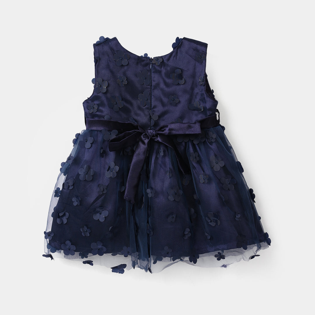 Infant Girls Net Fancy Frock (Flower) - Navy
