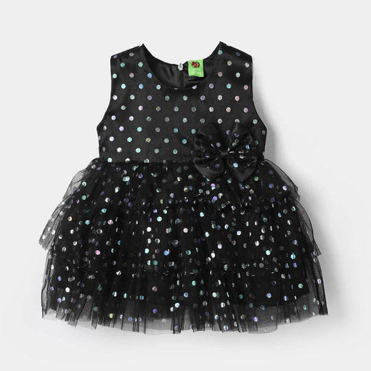Infant Girls Net Fancy Frock-Glittery DOT-BLACK