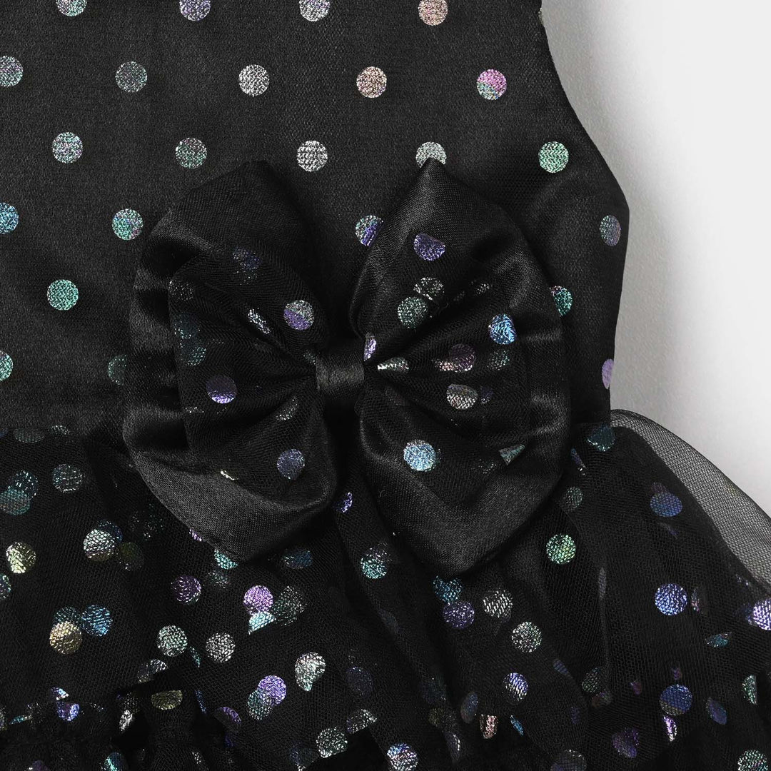 Infant Girls Net Fancy Frock-Glittery DOT-BLACK