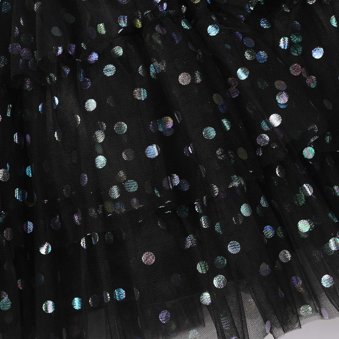 Infant Girls Net Fancy Frock-Glittery DOT-BLACK