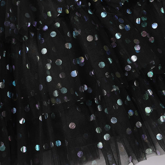 Infant Girls Net Fancy Frock-Glittery DOT-BLACK