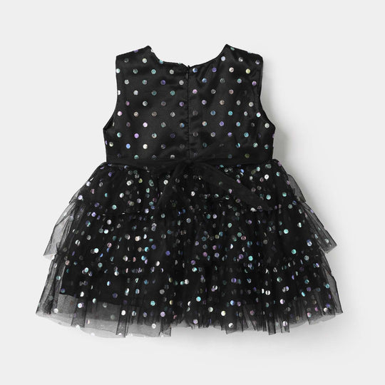 Infant Girls Net Fancy Frock-Glittery DOT-BLACK