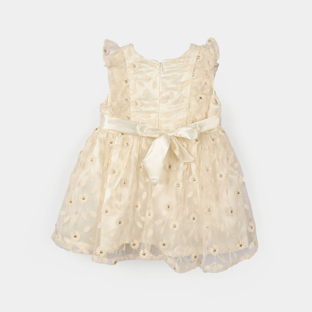 Infant Girls Net Fancy Frock-Little Flower-OFF-White
