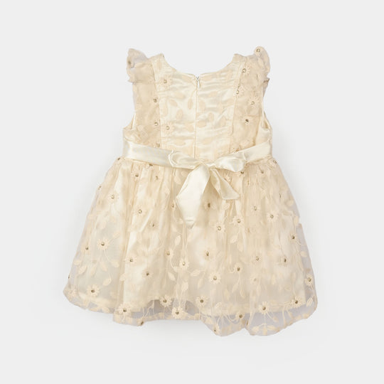 Infant Girls Net Fancy Frock-Little Flower-OFF-White