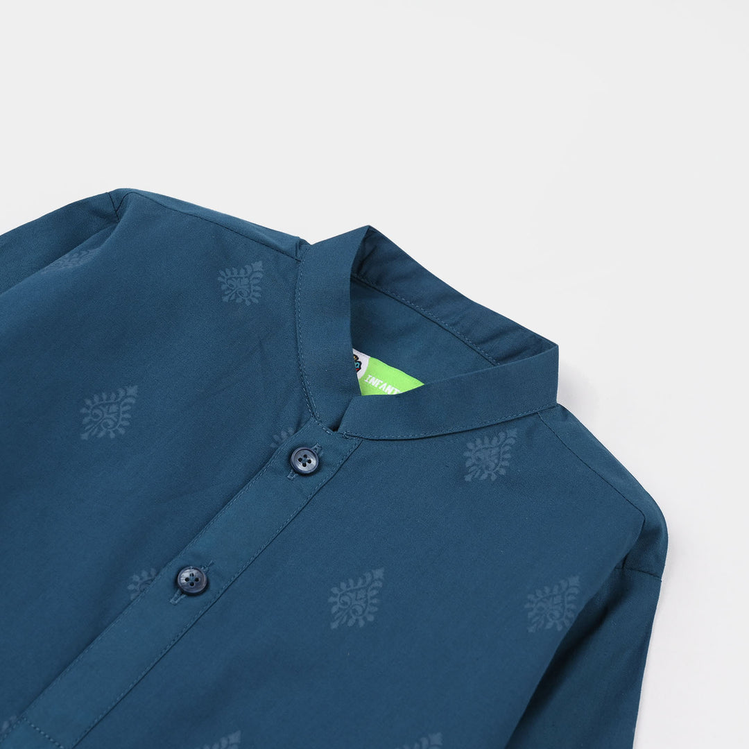 Infant Boys Poplin Printed Kurta - Green