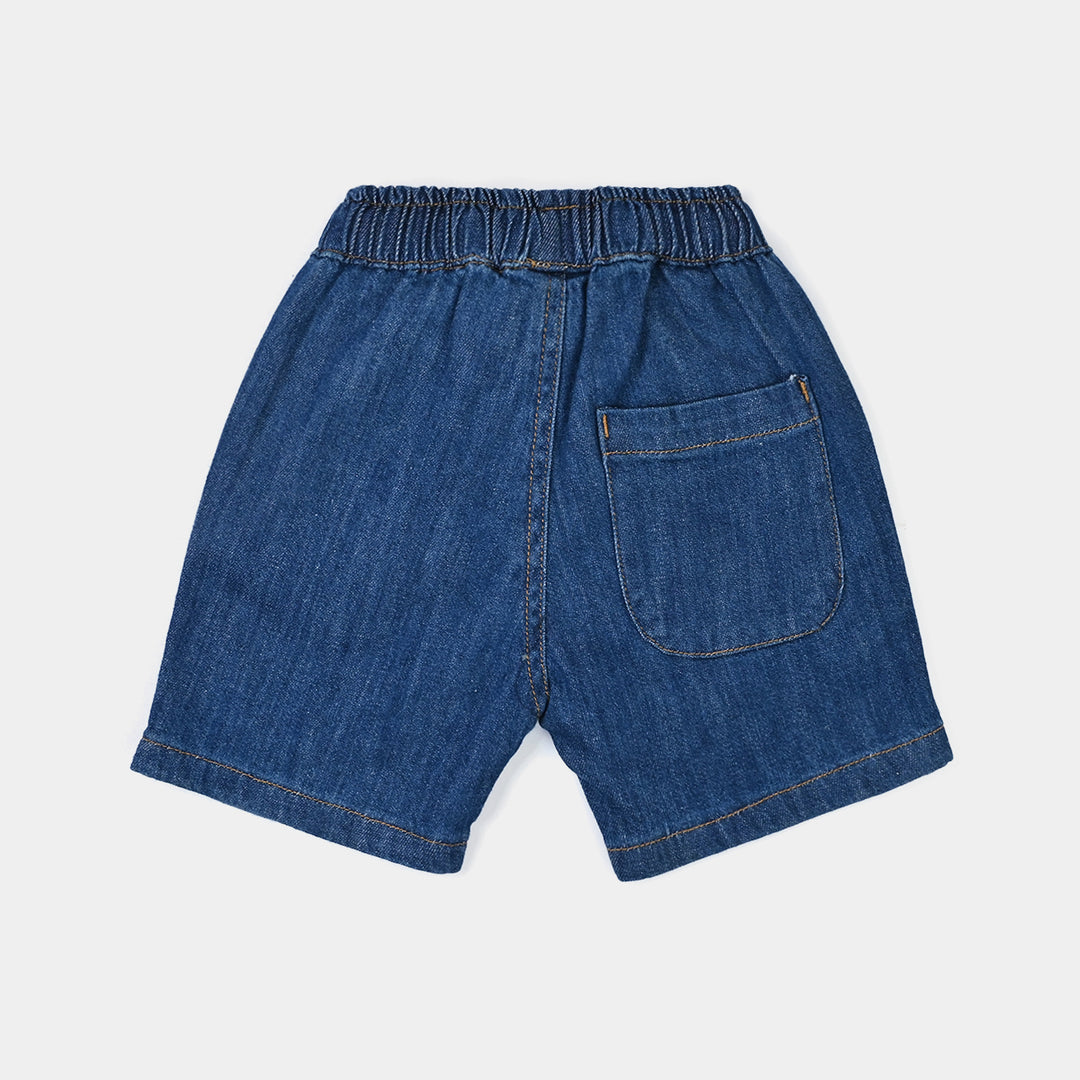 Infant Boys Denim Rigid Shorts Embroidered Cars - Mid Blue