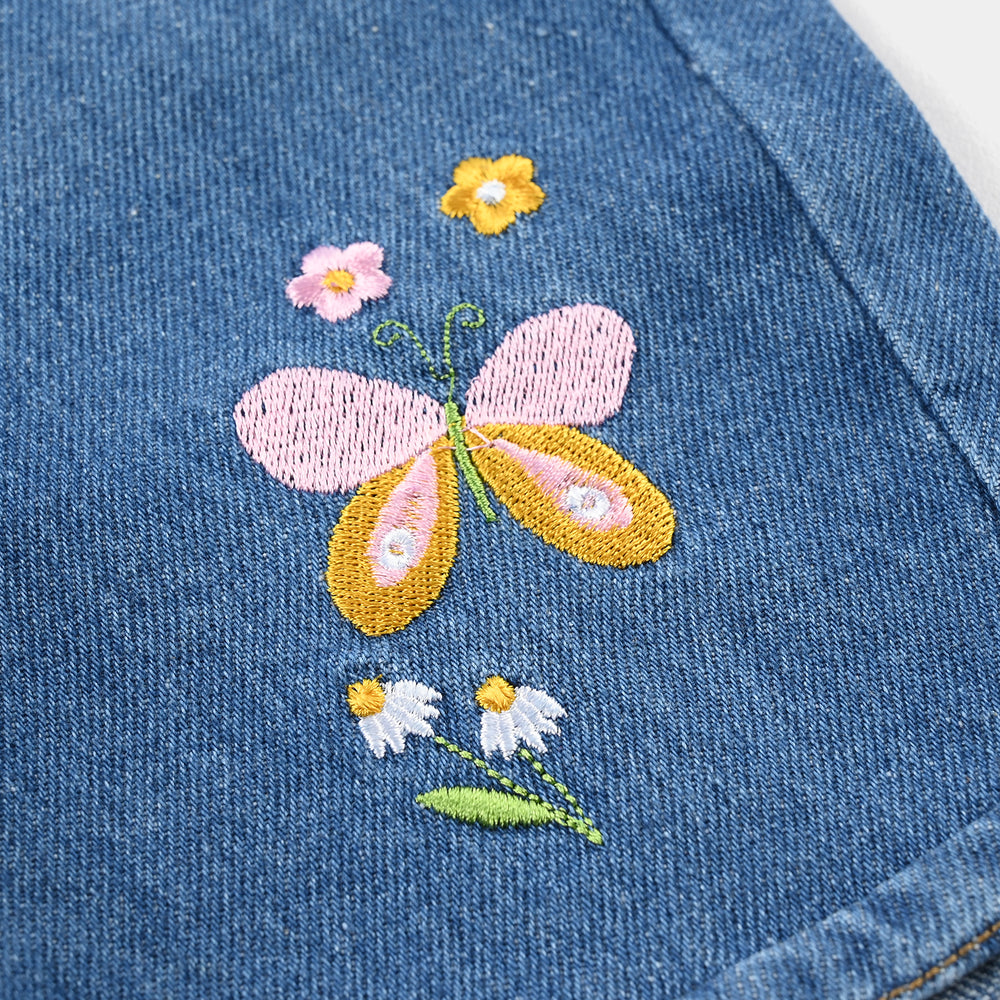 Girls Denim Rigid Shorts (Flowers) – Mid Blue