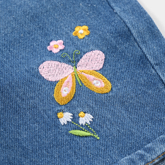 Girls Denim Rigid Shorts (Flowers) – Mid Blue