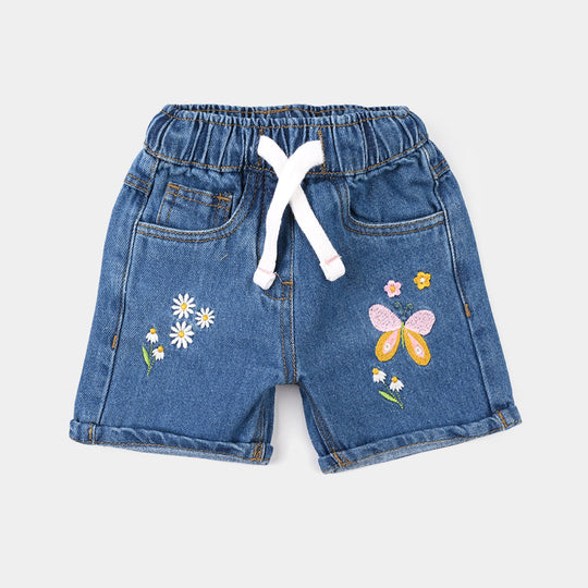 nfant Girls Denim Rigid Shorts (Flowers) - Mid Blue