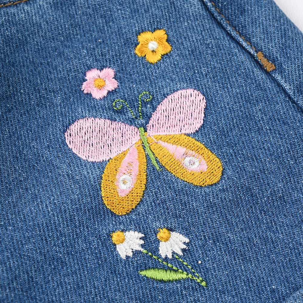 nfant Girls Denim Rigid Shorts (Flowers) - Mid Blue