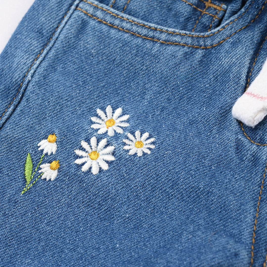 nfant Girls Denim Rigid Shorts (Flowers) - Mid Blue