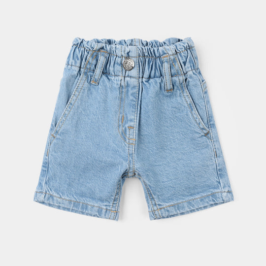 Girls Denim Rigid Printed Shorts - Light Blue