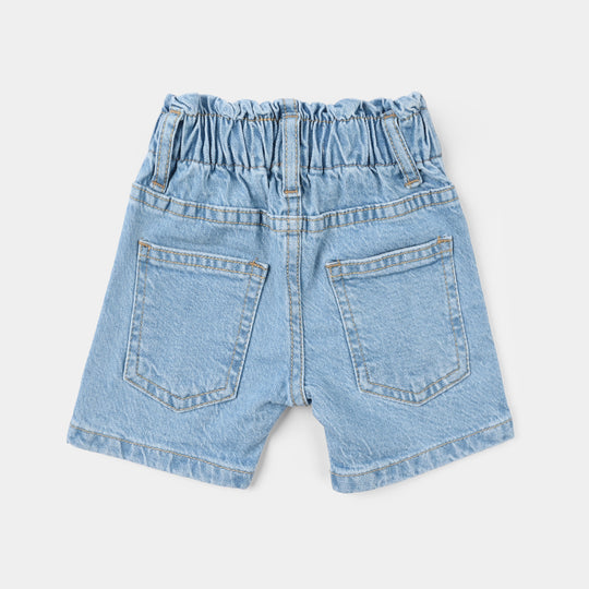 Girls Denim Rigid Printed Shorts - Light Blue
