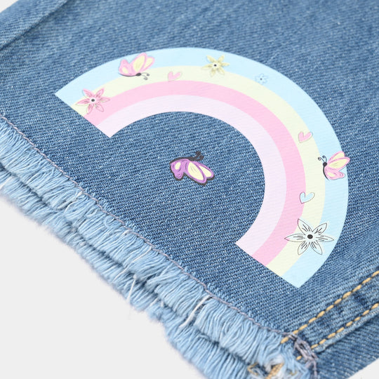 Girls Denim Rigid Shorts - Mid Blue