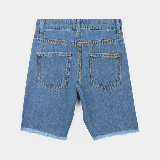Girls Denim Rigid Shorts - Mid Blue