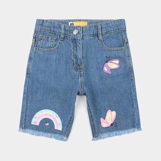 Girls Denim Rigid Shorts - Mid Blue