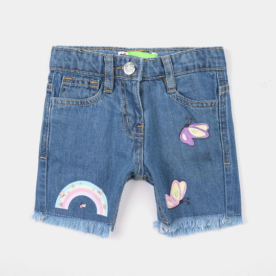 Infant Girls Denim Rigid Shorts (BUTTERFLY) - Mid Blue