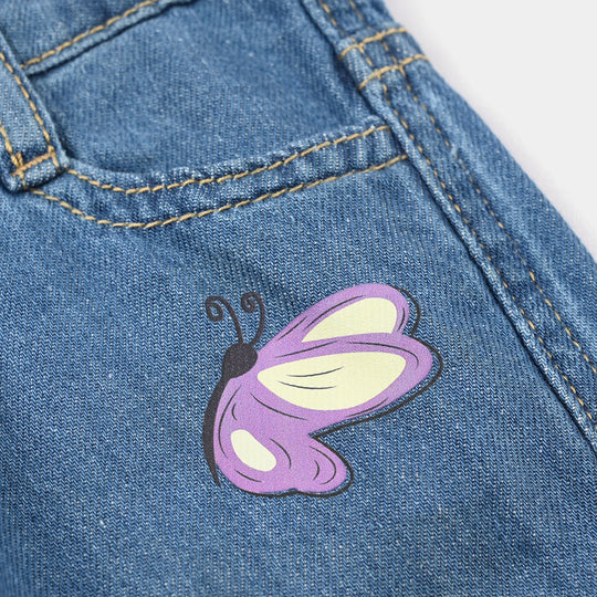 Infant Girls Denim Rigid Shorts (BUTTERFLY) - Mid Blue