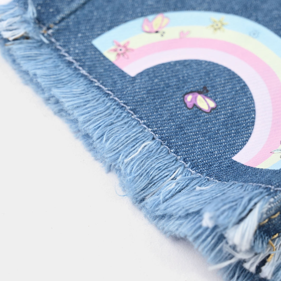 Infant Girls Denim Rigid Shorts (BUTTERFLY) - Mid Blue