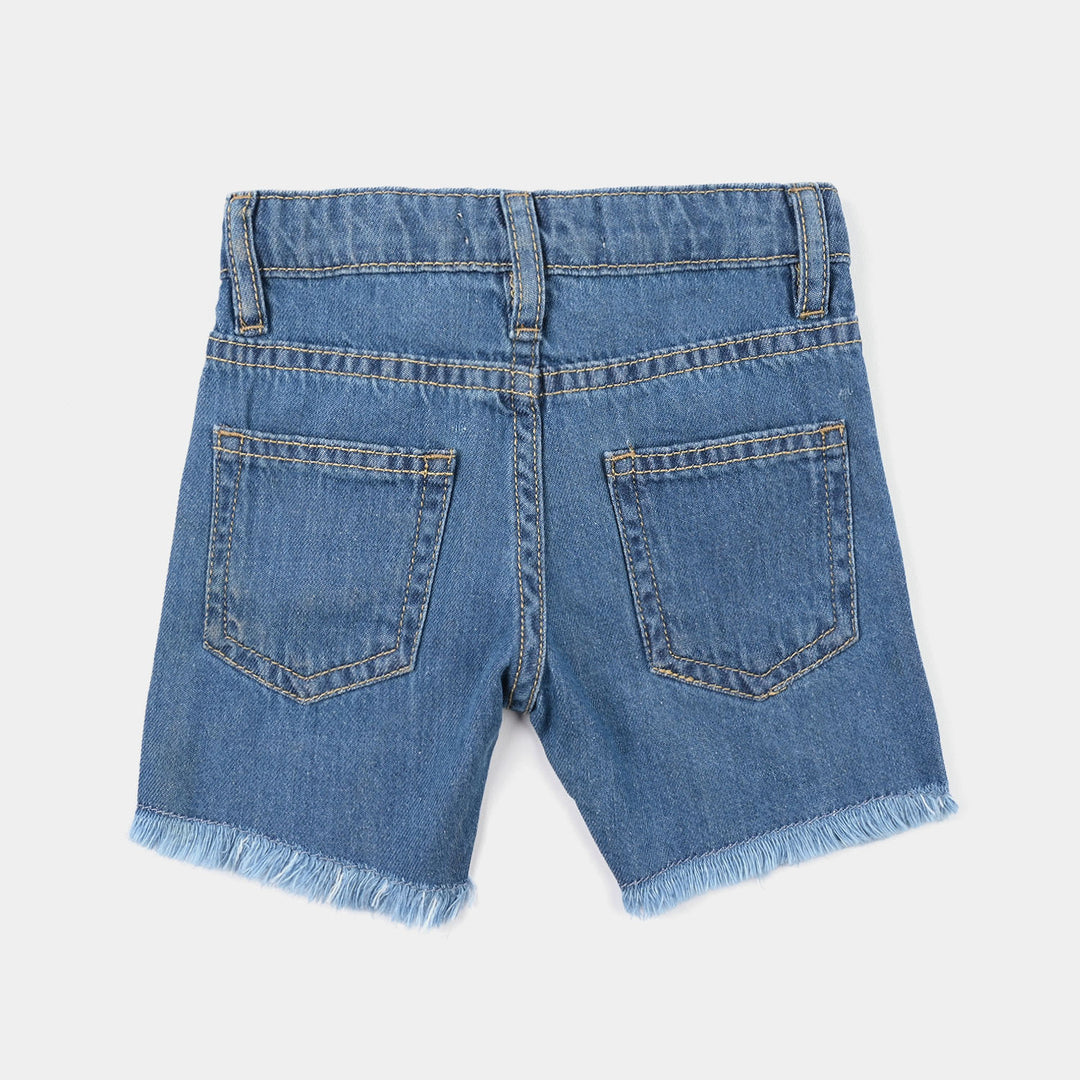 Infant Girls Denim Rigid Shorts (BUTTERFLY) - Mid Blue