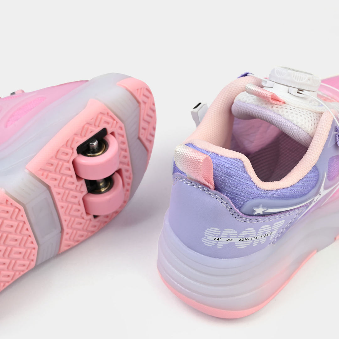 Girls Roller Skate Walking Shoes With Four-wheel & Multi Lights