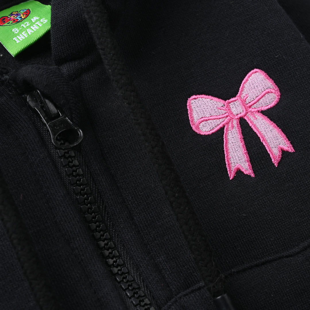 Infant Girls Fleece Jacket (Pink Bow) - Black