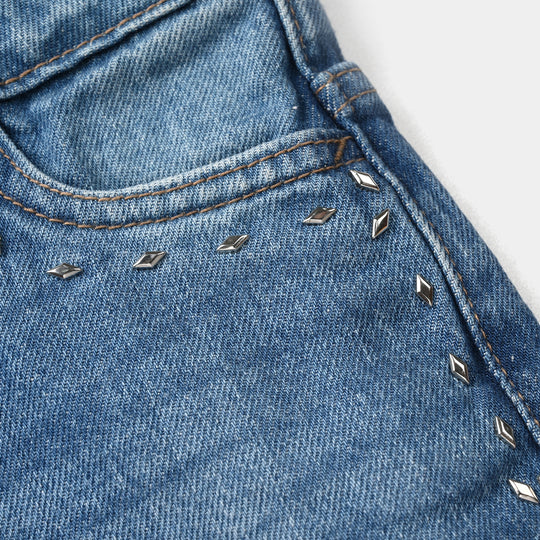 Girls Denim Viscose Pants - Mid Blue