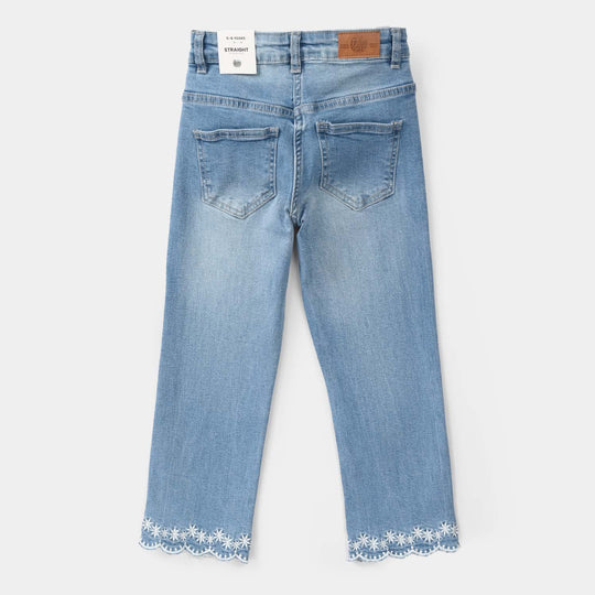 Girls Denim Viscose Pant Tulips – Mid Blue