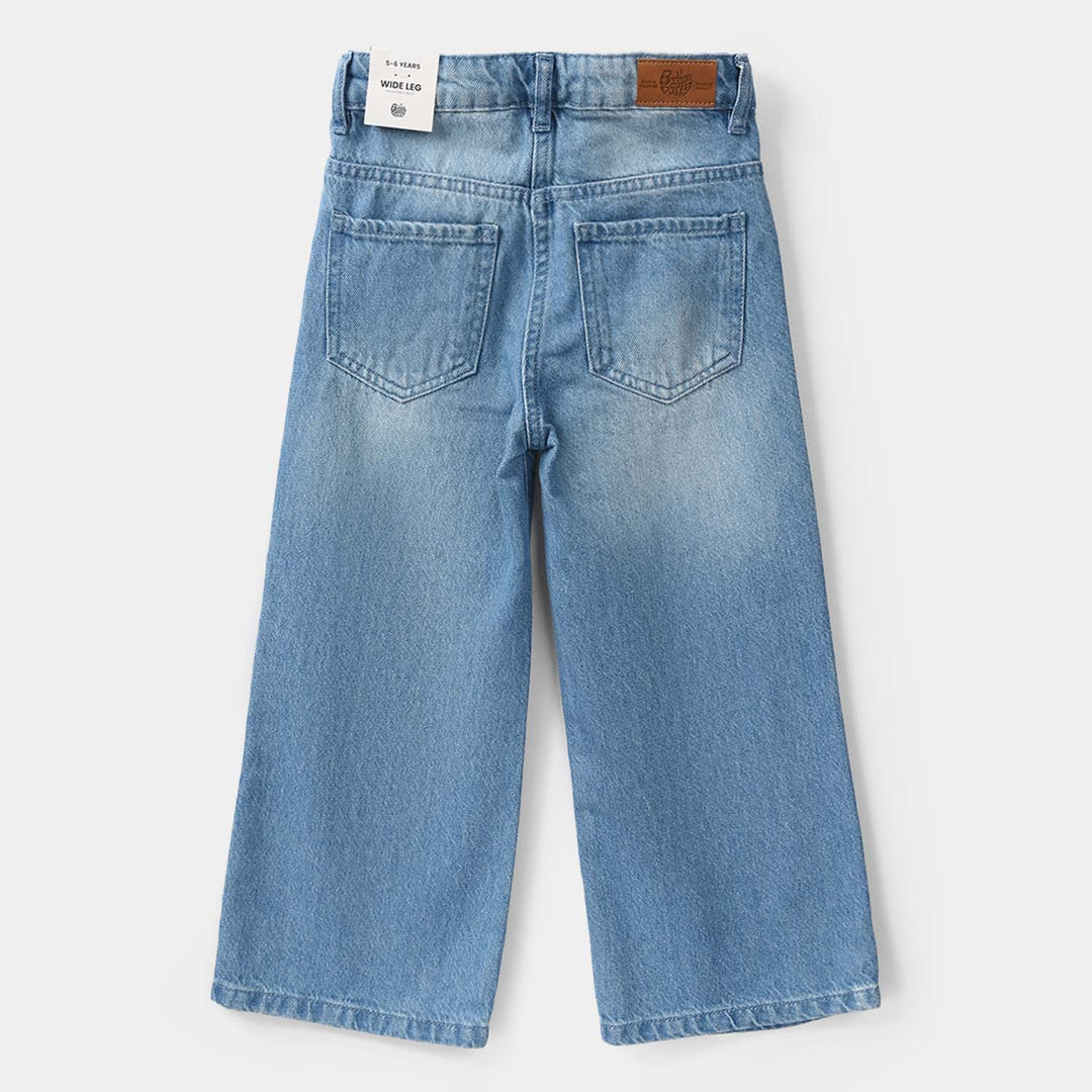 Girls Denim Viscose Pants Leafs - Mid Blue