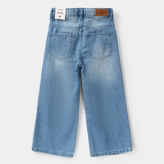 Girls Denim Viscose Pants Leafs - Mid Blue