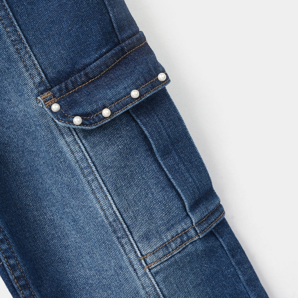 Girls Denim Viscose Pants - Dark Blue