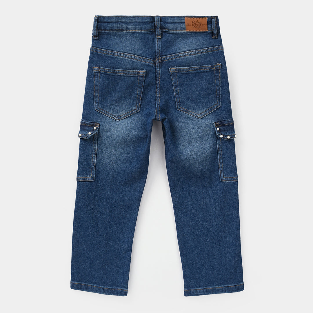 Girls Denim Viscose Pants - Dark Blue