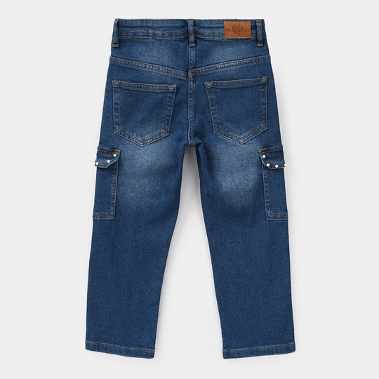 Girls Denim Viscose Pants - Dark Blue