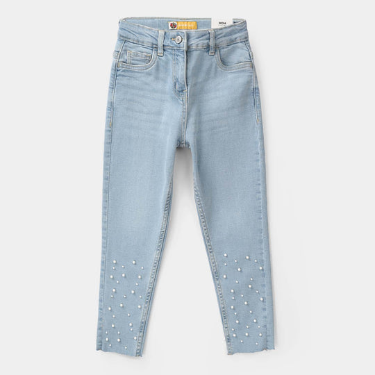 Girls Denim Viscose Pants Raw Pearl - Light Blue