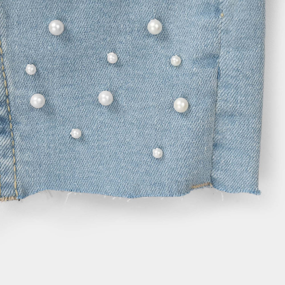 Girls Denim Viscose Pants Raw Pearl - Light Blue