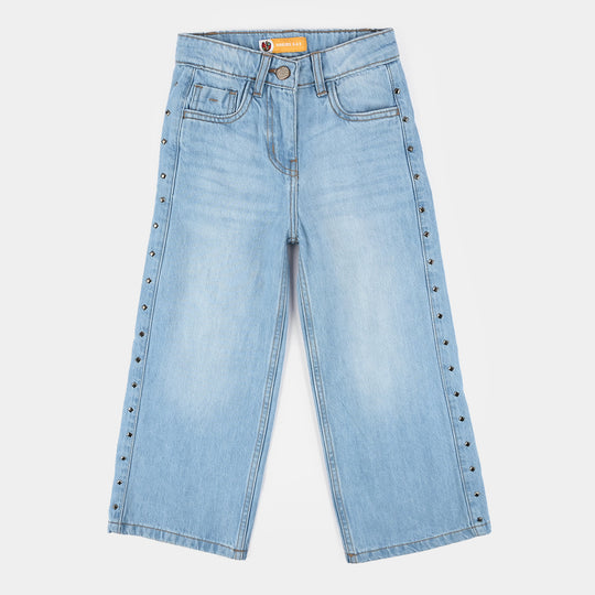 Girls Denim Pants (Mom Style With Pearl) - Light Blue