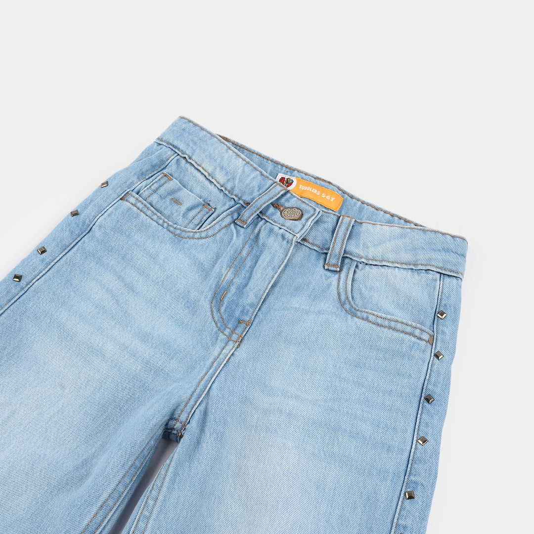 Girls Denim Pants (Mom Style With Pearl) - Light Blue