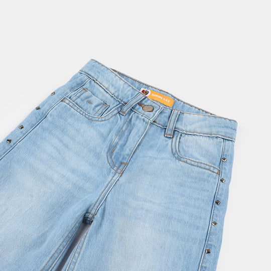 Girls Denim Pants (Mom Style With Pearl) - Light Blue