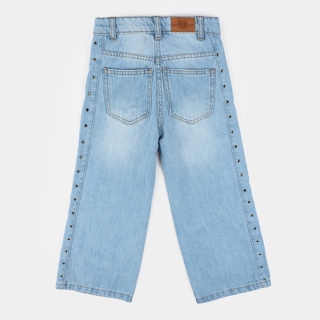 Girls Denim Pants (Mom Style With Pearl) - Light Blue