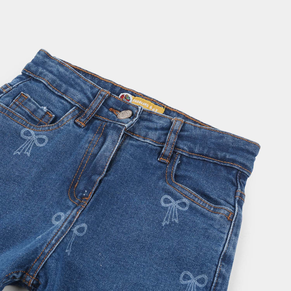 Girls Denim Viscose Pants (Bow) - Mid Blue